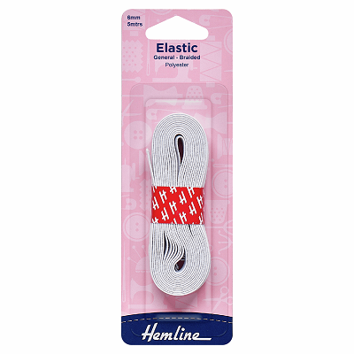 H620.6 General Purpose Braided Elastic: 5m x 6mm: White ..